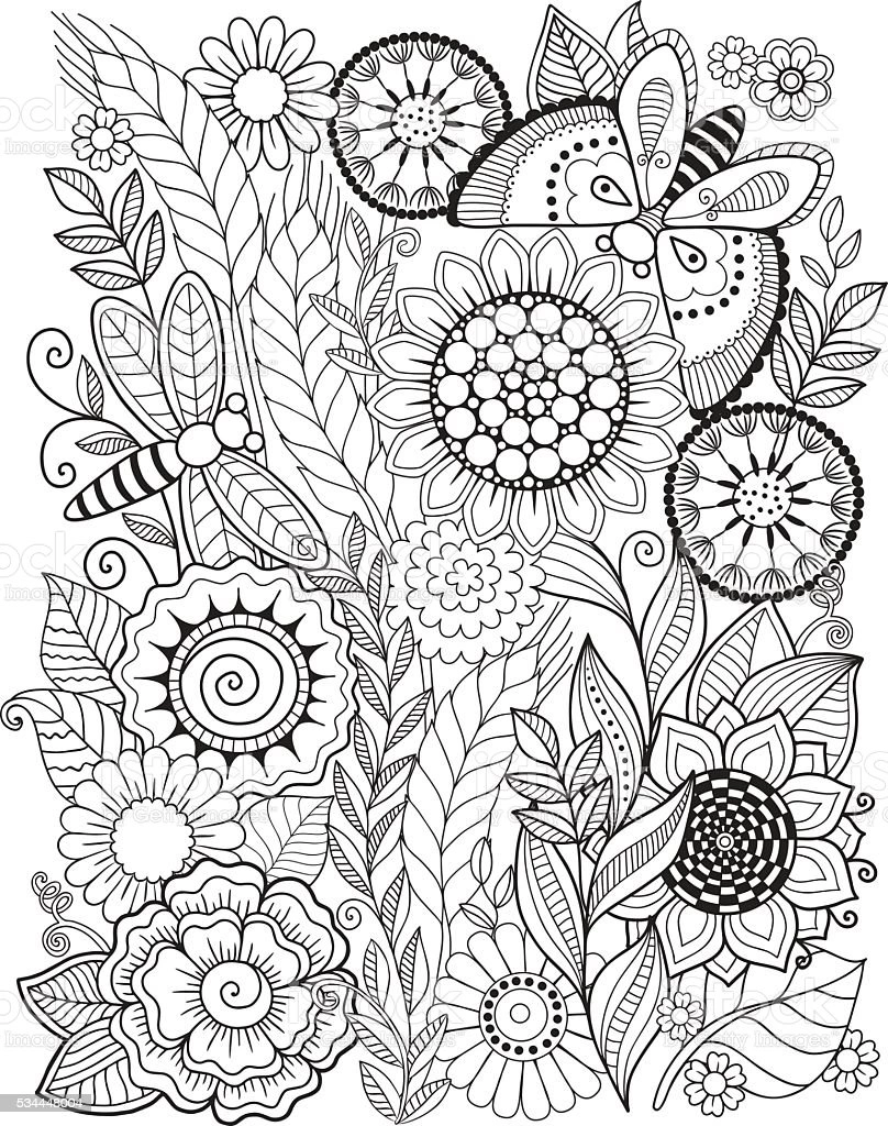 Summer flowers antistress coloring book